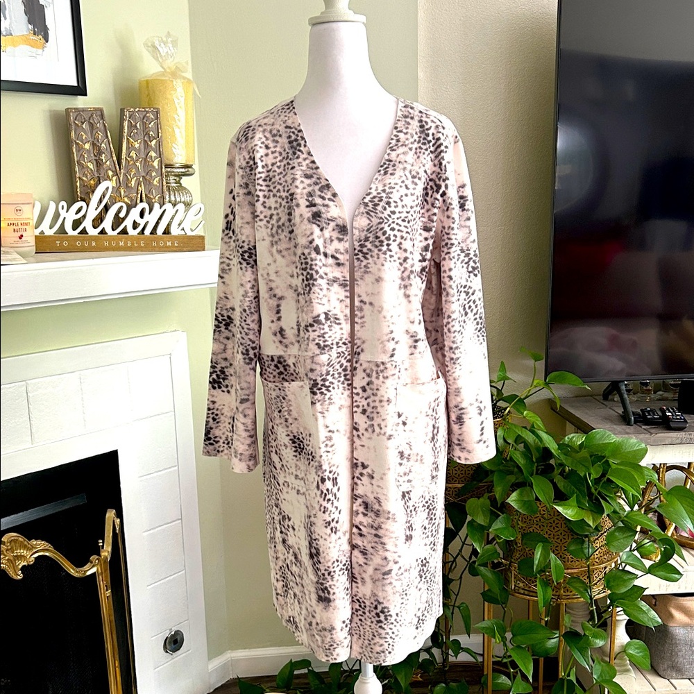 Philosophy Open Front Leopard Print Faux Leather Duster